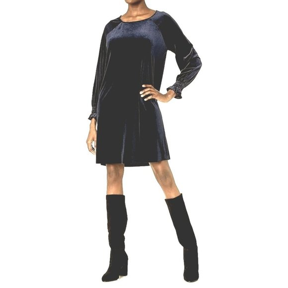 Size Large NINE WEST BLACK VELVET DRESS Special Occasion Holiday Party Wedding - Picture 6 of 7